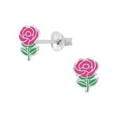 Joy|S - Zilveren roze roos oorbellen 6 x 8 mm