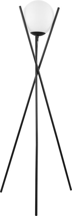 EGLO Salvezinas Staande lamp - 1 lichts - h 150cm. - E27 - Zwart met wit glas