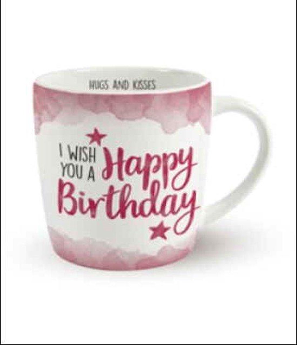 Enjoy Mok - I wish you a Happy Birthday - In cadeauverpakking met gekleurd lint