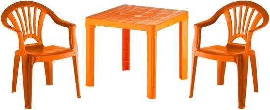spek Doe het niet Dubbelzinnigheid Oranje kunststof buiten tafeltje met 2 stoelen - Tuinmeubelen voor kinderen  - Tuinset... | bol.com