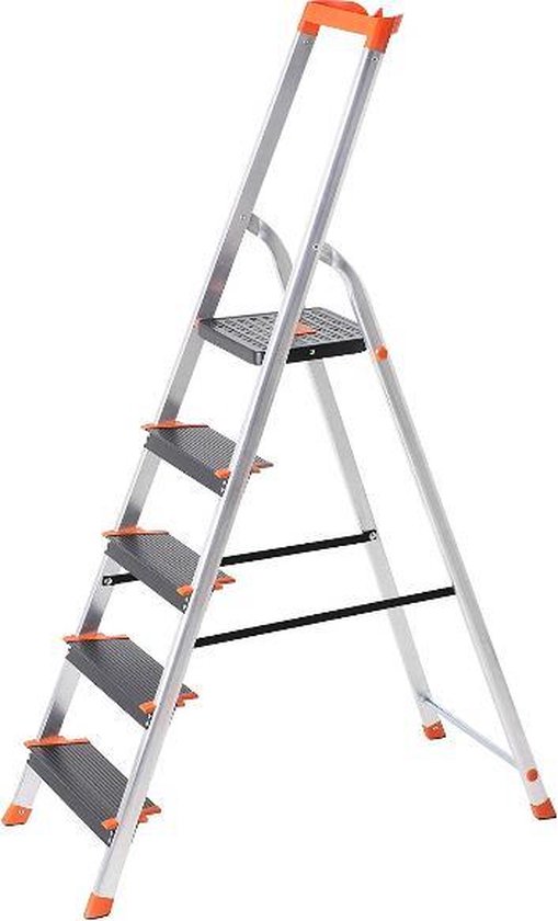 rietje in plaats daarvan jungle MIRA Home - Ladder - Trap - Opvouwbaar - Robuust - Aluminium - Zilver -  46x100x164 | bol.com