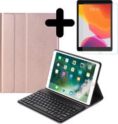Hoes Geschikt voor iPad 10.2 2019 Hoes Toetsenbord Hoesje Keyboard Case Cover Met Screenprotector - Hoesje Geschikt voor iPad 7 Hoes Toetsenbord Case - Rosé goud