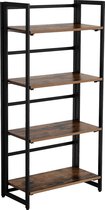Vasagle Boekenkast hout en metaal in ladder design met 4 planken 60x30x125cm | Inklapbare ladderkast met houten rekken | Multifunctionele kast voor in uw woonkamer, slaapkamer of k