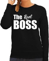 The real boss sweater / trui zwart met witte letters voor dames M