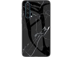 Honor 20 Pro Marmer hoesje - Zwart - Wit - case - cover - TPU + Gehard Glas