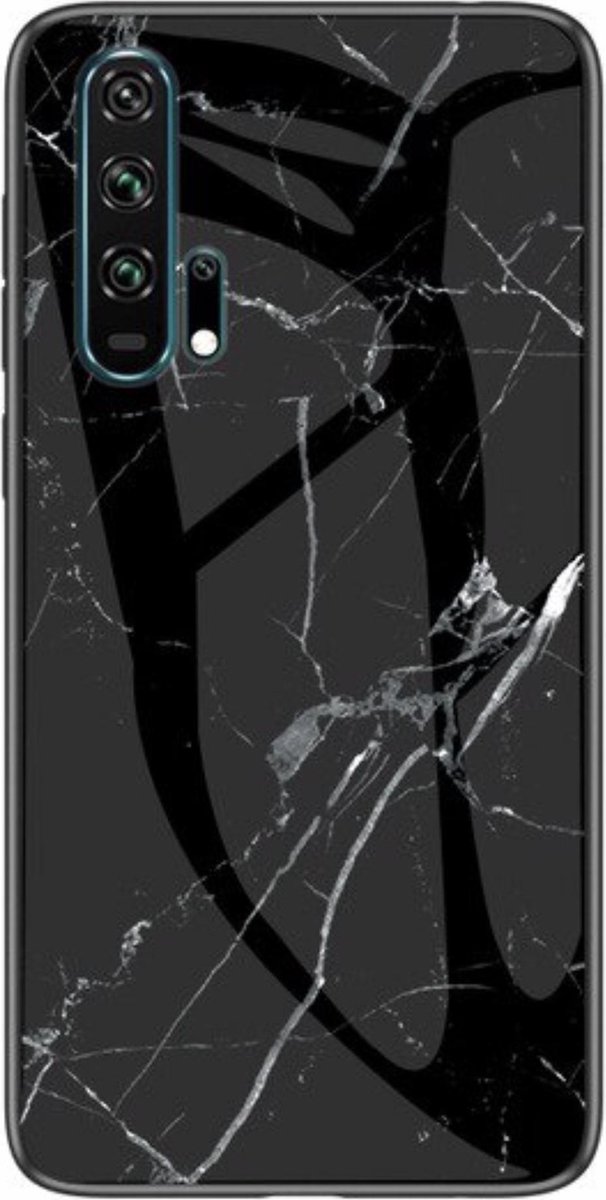 Honor 20 Pro Marmer hoesje - Zwart - Wit - case - cover - TPU + Gehard Glas