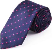 Zijden stropdassen - stropdas heren ThannaPhum Zijden stropdas donkerblauw met roze stippen
