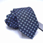 Zijden stropdassen - stropdas heren ThannaPhum Zwart met donkerblauwe cirkels zijden stropdas