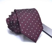 Zijden stropdassen - stropdas heren ThannaPhum Wijnrood met zilverkleurige stippen zijden stropdas