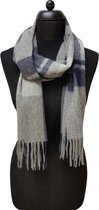 cashmere sjaal dames - cashmere sjaal heren - kasjmier sjaal - luxe sjaal -  Luxe ThannaPhum Cashmere sjaal 30 bij 164 cm - blauw grijs geblokt