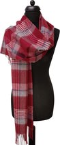 cashmere sjaal dames - cashmere sjaal heren - kasjmier sjaal - luxe sjaal - Luxe ThannaPhum Cashmere sjaal 30 bij 164 cm - Rood grijs geblokt