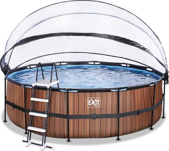 EXIT Wood zwembad ø450x122cm met zandfilterpomp en overkapping - bruin