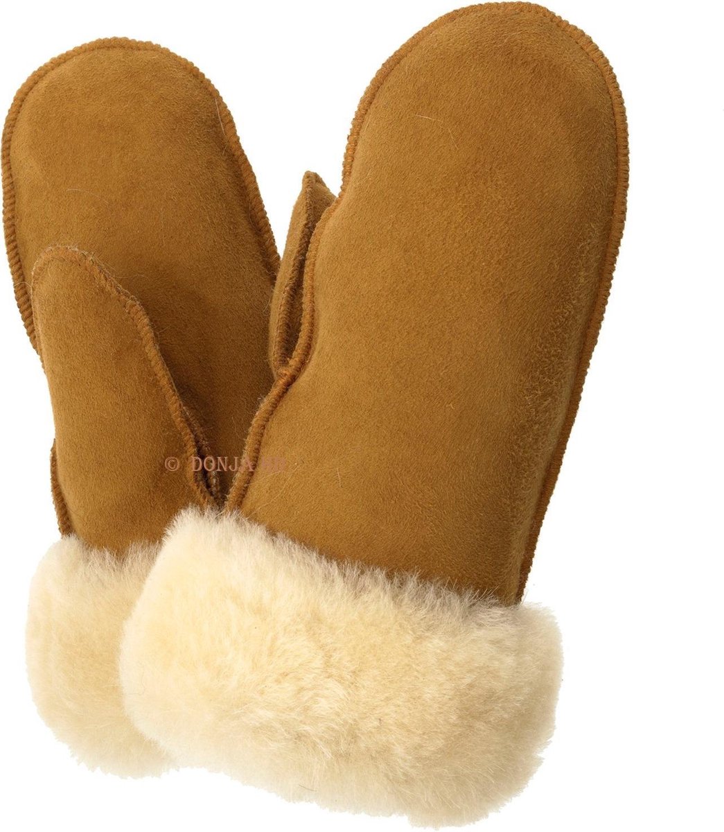 Harssidanzar KM044EU Winterwanten voor heren, warm echt suède, 100% lamsvacht, Shearling wanten, leren handschoenen, kameel, L