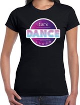 Lets Dance disco/feest t-shirt zwart voor dames - zwarte dance /disco seventies feest shirts S