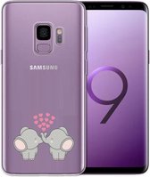 Samsung Galaxy S9 siliconen olifanten hoesje - Transparant - Olifantjes hartjes