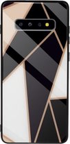 Samsung Galaxy S10 Marmer hoesje - Goud - Zwart - TPU + Gehard Glas