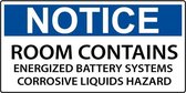 Sticker 'Caution: Room contains energized battery systems' 200 x 100 mm