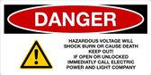 Sticker 'Danger: Hazardous voltage will shock' 100 x 50 mm