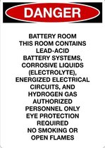 Sticker 'Danger: Battery room, this room contains', alleen tekst, 148 x 105 mm (A6)