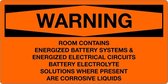 Sticker 'Warning: Room contains energized battery systems' 200 x 100 mm