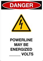 Sticker 'Danger: Powerline may be energized ... Volts' 105 x 148 mm (A6)