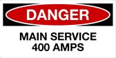 Sticker 'Danger: Main service 400 AMPS' 100 x 50 mm