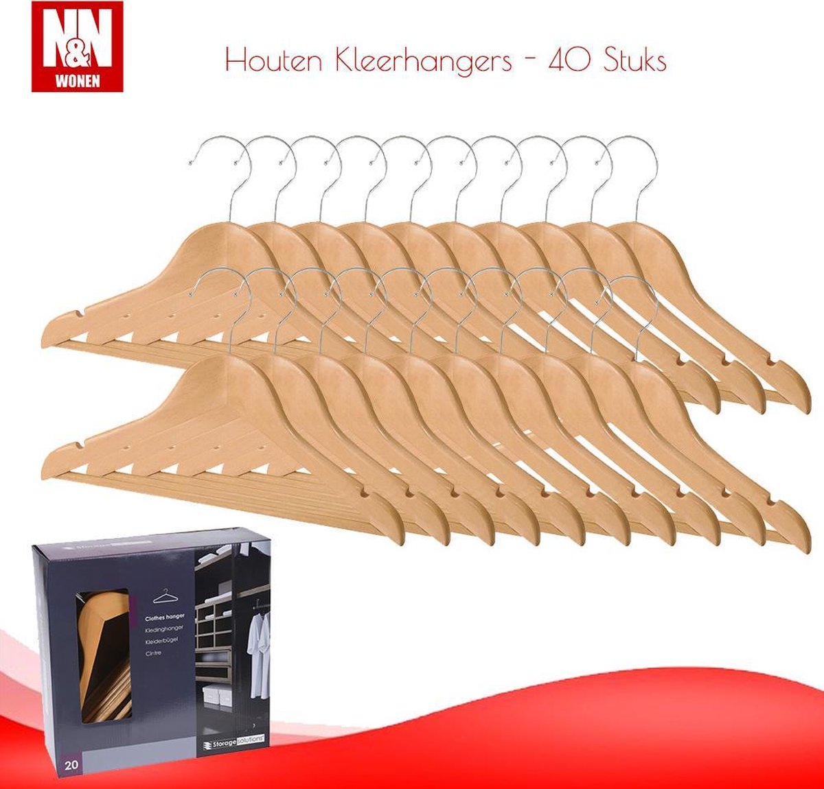 N&N Wonen Houten Kleerhangers - 40 Stuks