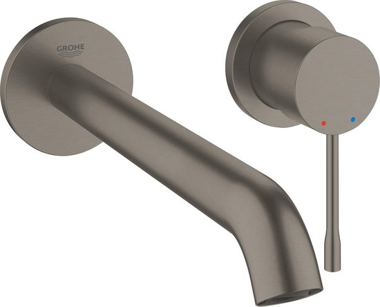 GROHE Essence New Wandgemonteerde Inbouw Wastafelkraan - afbouwdeel - zonder inbouwdeel - lange uitloop - hard graphite geborsteld (mat antraciet) - Waterbesparend