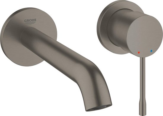 GROHE Essence New Wandgemonteerde Inbouw Wastafelkraan - afbouwdeel - exclusief inbouwdeel - hard graphite geborsteld (mat antraciet) - Waterbesparend