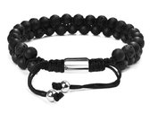 Armband heren - kralen - dubbel snoer - zwart mat en lavasteen en zilverkleurige bedels - Sorprese - 6 mm - zelf in grootte instelbaar - 17-25 cm - model H