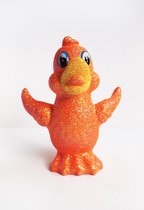 Kakelend Glitter Paaskuiken - Oranje - 15,5 cm