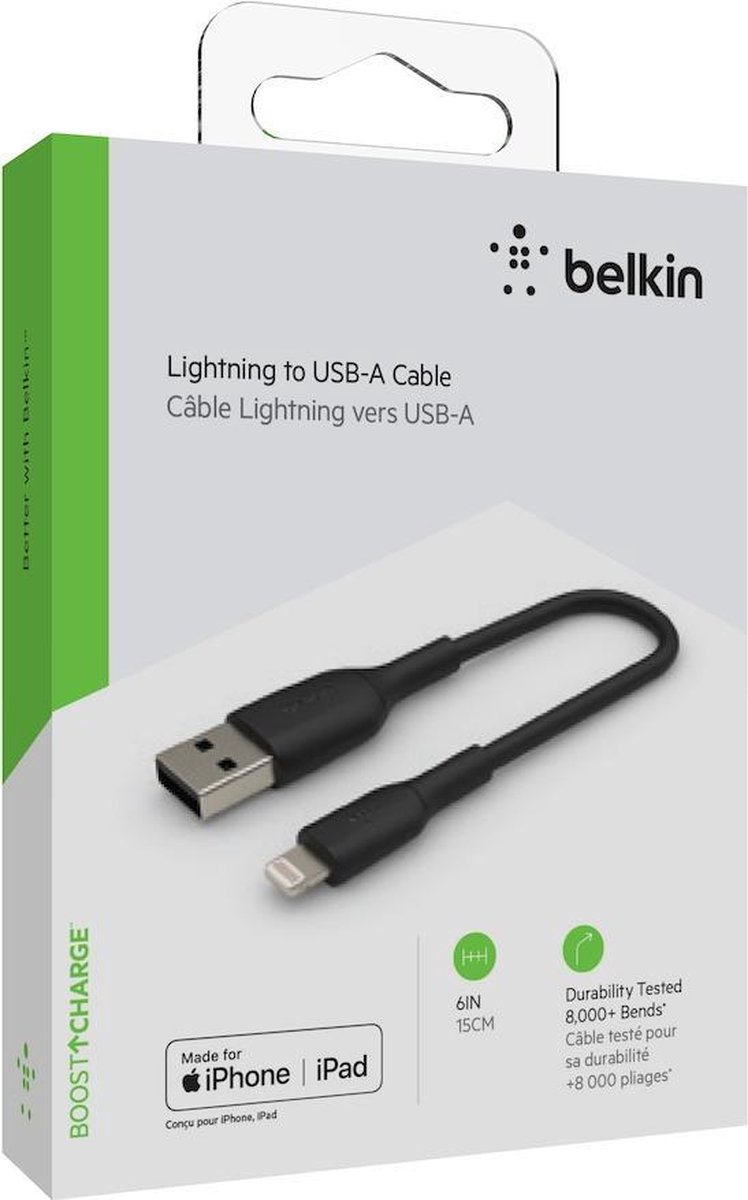 Belkin iPhone Lightning naar USB kabel - 15cm - zwart | bol.com