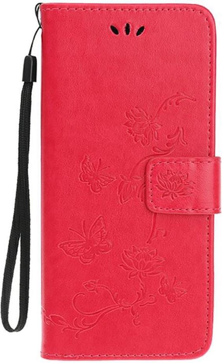 Shop4 - Samsung Galaxy A80 Hoesje - Wallet Case Bloemen Vlinder Rood