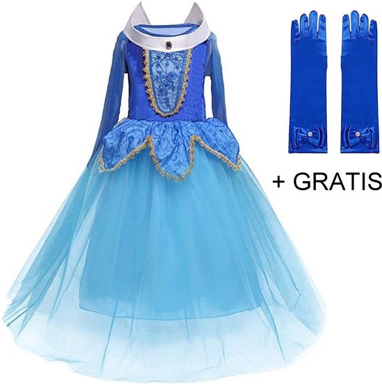 Sprookjes jurk Deluxe Prinsessen jurk verkleedjurk blauw 98-104 (110) met  broche +... 