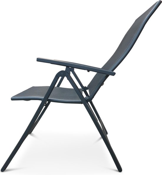 Aventum | 2 Stuks | Inklapbare Tuinstoel met Verstelbare Rug- en Armleuning | Aluminium Frame | Textileen Zitting/Rug | Grijs / Zwart — afbeelding 3