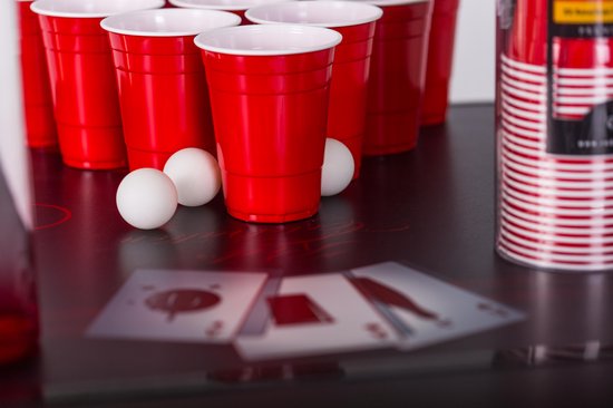 Thumbnail van een extra afbeelding van het spel 100 Beer Pong Red Cups + 5 ping pong ballen met Spelregels - American rode Bier Pong compleet spel