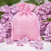 Decoratief Jute Zakjes Zakken | 100% Naturel | 10 x 13 cm | 10 stuk | Roze | Cadeauzakjes Opbergzakjes Geschenkzakjes Cadeau Verpakking Geurzakjes Snoepzakjes Lavendel