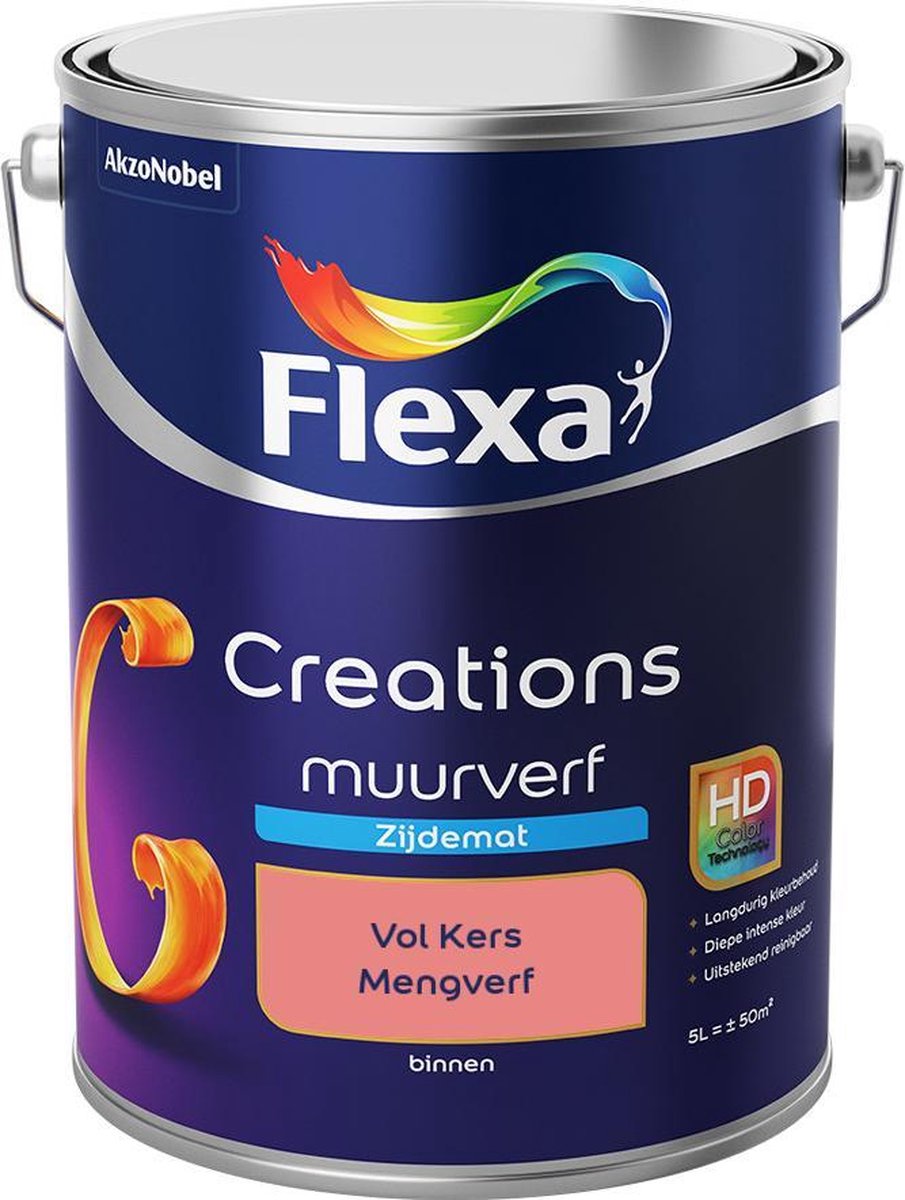 Flexa Creations - Muurverf Zijde Mat - Mengkleuren Collectie - Vol Kers - 5 liter