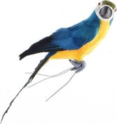 Decoratiepapegaai blauwe ara papegaai vogel met veren 34 cm - Woondecoratie - Dierenbeelden
