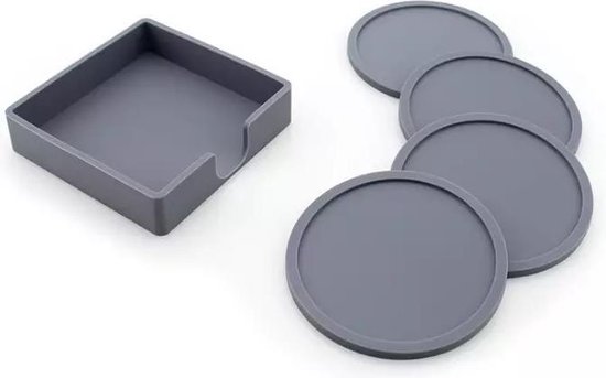 OEM Rond Siliconen Glas onderzetters Grijs + Gratis Houder - Anti slip -  Coasters -... | bol.com