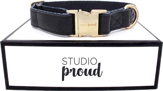 Studio Proud - Halsband - zwart snakeprint - goudkleurige accenten - maat XL - te combineren met bijpassende riem