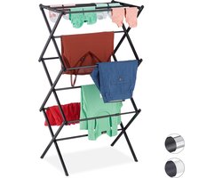 wasrek inklapbaar - uitschuifbaar - 11 stangen - 105x73x37 cm - metaal - zwart