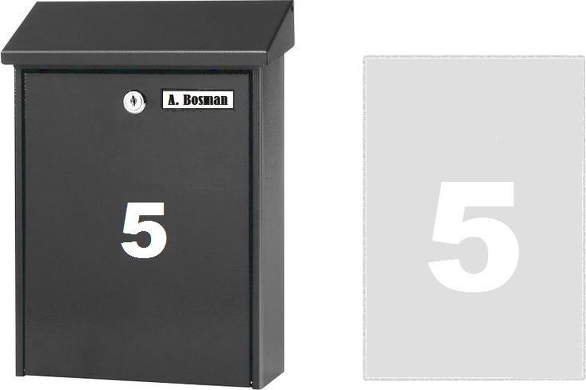 Huisnummer sticker 5 WIT (6cm hoog) / plakcijfer / cijfersticker