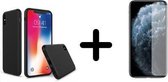 iPhone Xs Hoesje Zwart - Siliconen Case - 1x Tempered Glass Screenprotector
