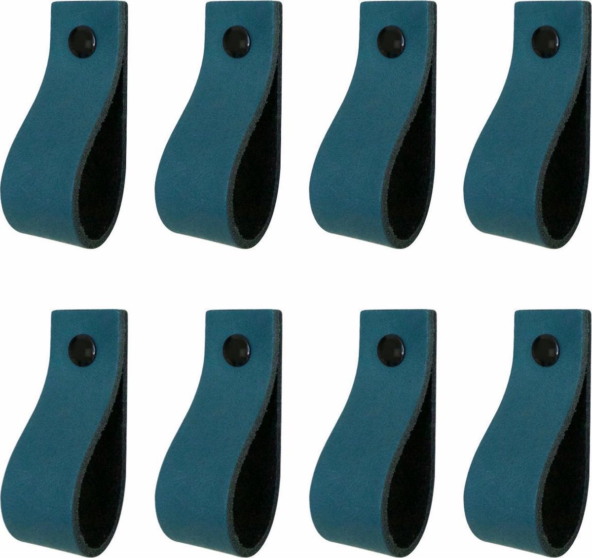 8x Leren handgrepen 'de lus' - maat M (19 x 2,5 cm) -  PETROL - incl. 3 kleuren schroefjes (handgreepjes - leren grepen - greepjes - leren lusjes)
