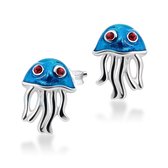 Joy|S - Zilveren Jellyfish oorbellen 9 x 11 mm blauwe kwal