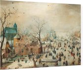 Winterlandschap met schaatsers, Hendrick Avercamp - Foto op Plexiglas - 90 x 60 cm