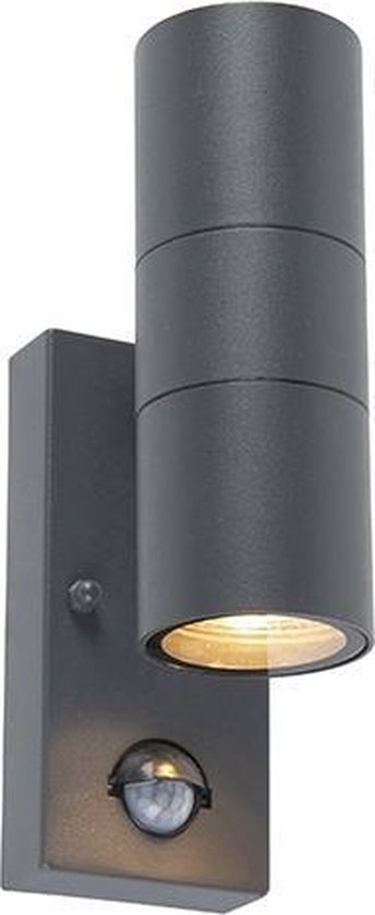 QAZQA duo - Moderne Buitenlamp met Bewegingsmelder | Bewegingssensor | sensor Up Down voor buiten - 2 lichts - D 110 mm - Antraciet - Buitenverlichting