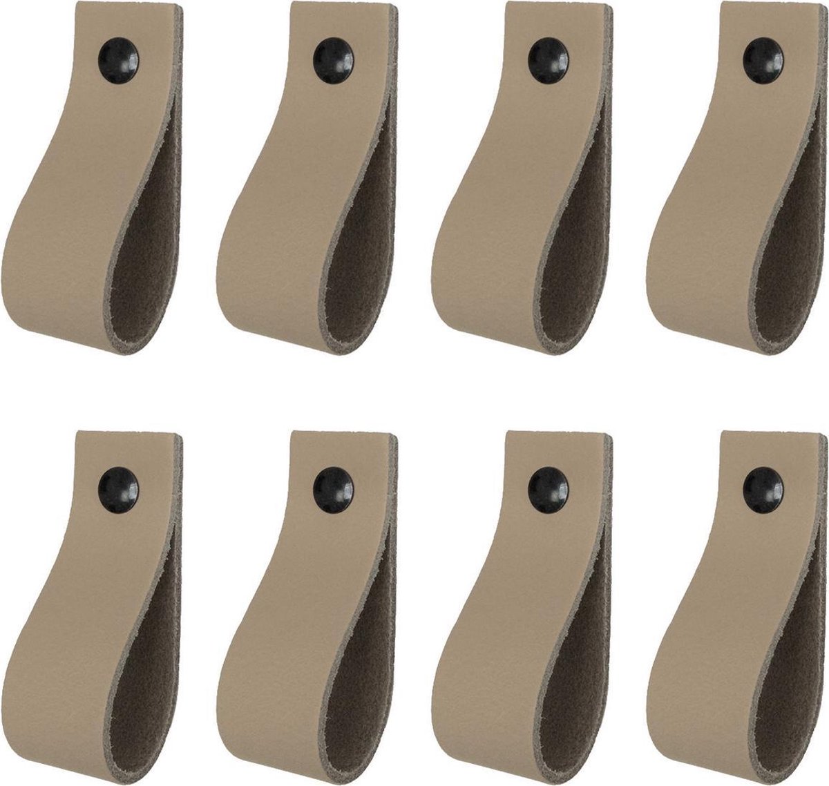 8x Leren handgrepen 'de lus' - maat M (19 x 2,5 cm) -  TAUPE - incl. 3 kleuren schroefjes (handgreepjes - leren grepen - greepjes - leren lusjes)