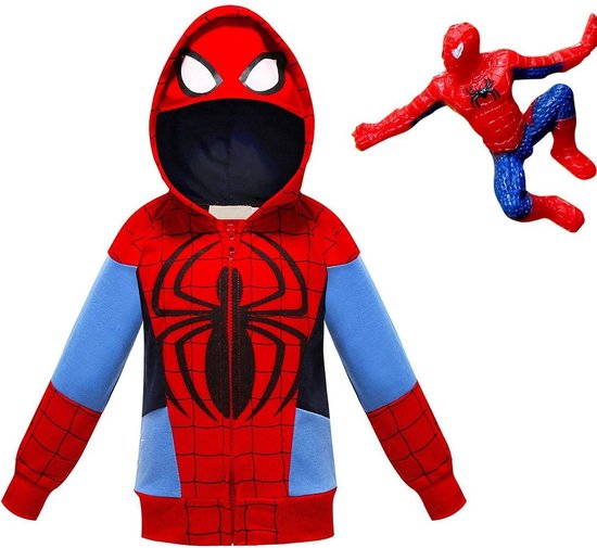 berekenen Bezwaar Sluit een verzekering af Spiderman hoodie vest Spiderman pak kostuum kinderen 116-122 (140) + klein  popje... | bol.com